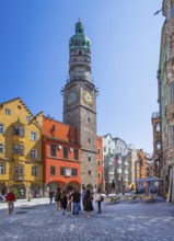 Herzog-Friedrich-Strasse with the city tower in the old town, Innsbruck, Inntal, Tyrolean Alps,