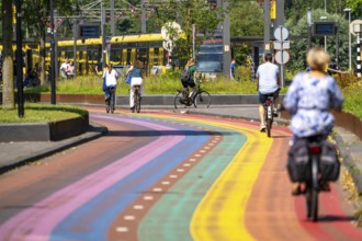 Rainbow cycle path through the university campus in Utrecht Science Park, 570 metres long, Utrecht