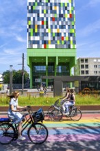 Rainbow cycle path through the university campus in Utrecht Science Park, 570 metres long, Utrecht