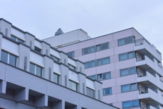 Modern building with blue and pink façade, Freiburg im Breisgau, Black Forest, Baden-Württemberg,