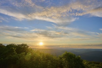 Peaceful landscape at sunset with wide views, Katzenbuckel, Waldbrunn, Neckar-Odenwald-Kreis,