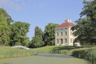 UNESCO Luisium, classicist palace with arched bridge, pond, idyll, Dessau-Wörlitz Garden Kingdom,