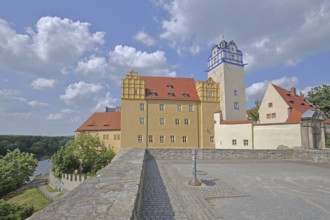 Renaissance Castle and Blue Tower with Saale, Museum, Bernburg, Saxony-Anhalt, Germany