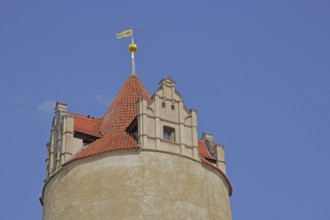 Owl mirror tower, spire, detail, clipping, castle, Bernburg, Saxony-Anhalt, Germany