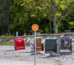 Beach chairs on the naturist beach of Binz, Rügen, Mecklenburg-Vorpommern, Germany