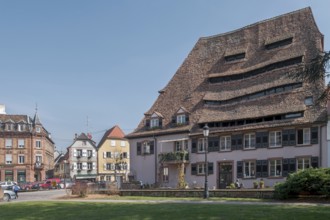 Place du Saumon with Maison du Sel salt house, Wissembourg, Weissenburg, Northern Vosges nature