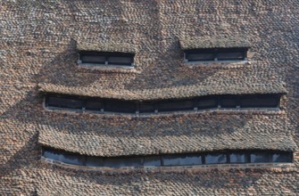 A shingle roof with windows, salt house, Wissembourg, Alsace, France
