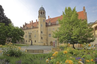 Inner courtyard of the Luther House, residence of Martin Luther built in 1503, UNESCO, floral