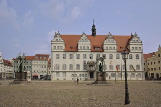 Old Town Hall with Luther Monument and Melanchthon Monument, Martin Luther, Philipp Melanchthon,