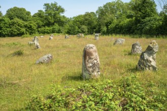 Stones in the shape of a ship in the Ängakåsen burial field from the Bronze Age in Kivik,