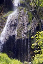 The Urach waterfall flows over moss-covered rocks, Bad Urach