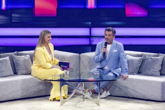 Beatrice Egli in conversation with Thomas Anders at the Beatrice Egli Show in Studio Berlin
