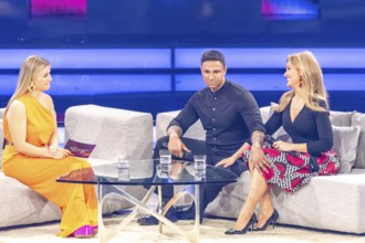 Beatrice Egli in conversation with Patrice and Daniel Aminati at the Beatrice Egli Show in Studio