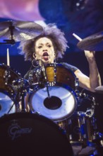 Cindy Blackman Santana, drummer of Santana live on Oneness Tour 2025 at the Uber Arena in Berlin on
