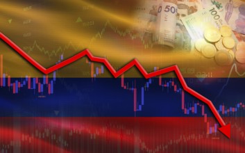 Colombia financial fall on economy market. Colombia financial crisis on economic graph