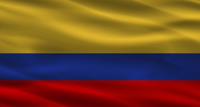 Colombian flag with fabric texture. Realistic flag of Colombia waving