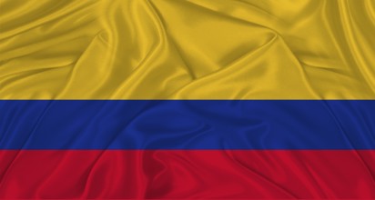 Flag of Colombia with cloth texture. Close up of Colombia flag waving