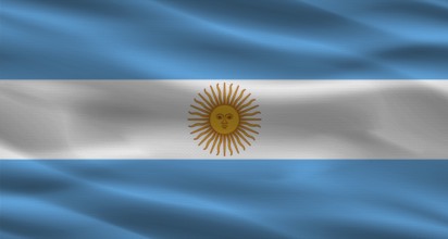 Argentinian flag with fabric texture. Realistic flag of Argentina waving