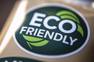 Eco friendly label on food packaging. A symbol of sustainability, conscious consumerism, and