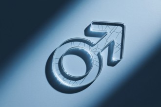 Shattered glass male gender symbol symbolizing fragile masculinity and breaking of gender