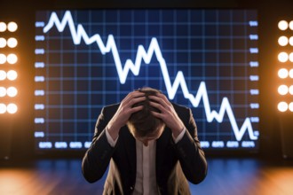 Stressed male investor reacting to stock market crash. Concept of financial loss, economic