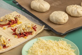 Pizza, balls are prepared for baking