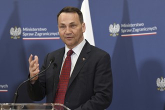 Polish Foreign Minister Radoslaw Sikorski at a joint press conference with his German counterpart,