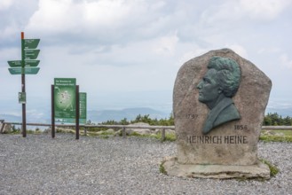 Heinrich Heine memorial, Heine memorial on the summit of the Brocken, summit plateau, granite stone