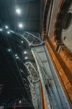 Detailed view of an architectural arch made of steel and brick with industrial flair, London,