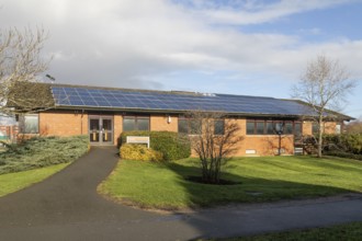 Solar panels on roof of Estates building, Whiteknights Campus, University of Reading, Reading,