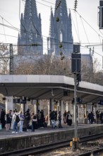Passengers on the platform, Cologne-Messe/Deutz station, 2nd largest train station in Cologne,