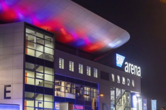 Illuminated SAP arena in Mannheim at an Adler Mannheim evening game