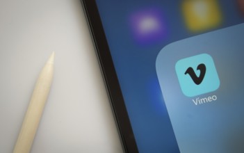 Dhaka, Bangladesh- 17 March 2025: A close up of an iPad screen displaying the Vimeo app