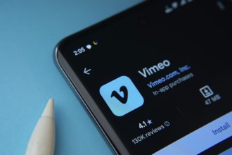 Dhaka, Bangladesh- 17 March 2025: The Vimeo app from Google Playstore is displayed on a smartphone