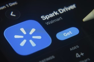 Dhaka, Bangladesh- 01 Dec 2025: A close-up of the Walmart Spark Driver app icon in the App Store on