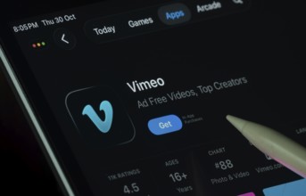 Dhaka, Bangladesh- 30 Oct 2025: Vimeo app displayed on a iPad screen in dark mode with a digital