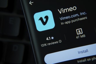 Dhaka, Bangladesh- 27 July 2025: Vimeo app from Google Playstore is displayed on a smartphone