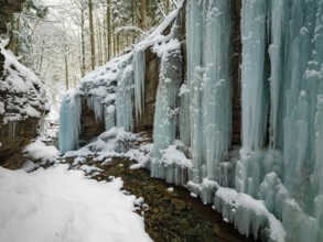Huge icicles in the Taugl Gorge, Bad Vigaun, Tennengau, Salzburg, Austria