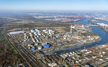 Holborn Raffinerie GMBH, Industry, Refinery, Seaport 4, Elbe, aerial view, Hamburg, Germany