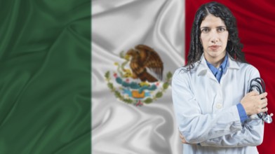 Mexican national health system, Medical professional on Mexico flag background