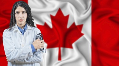 Canadian national health system, Medical professional on Canada flag background