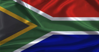 South Africa flag with cloth textured background. National flag of South Africa with realistic