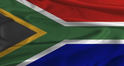 Flag of South Africa with fabric textured background. Close up of National flag of South Africa