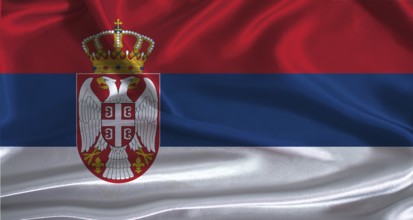 Serbia flag with cloth textured background. National flag of Serbia with realistic texture