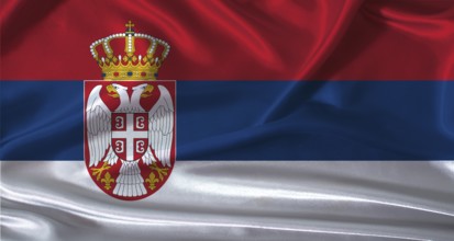 National flag of Serbia with cloth texture. Serbia flag with realistic texture background