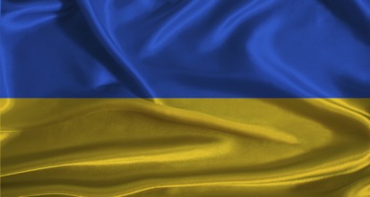 Ukraine flag with cloth textured background. National flag of Ukraine with realistic texture
