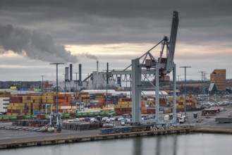 Cranes, port facility, container loading, Helsinki, Finland
