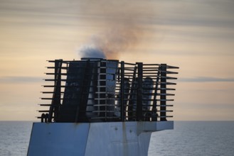 Finland ferry Helsinki to Travemünde, smoking chimney, Baltic Sea
