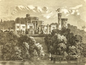 Babelsberg Castle on Tiefer See, summer residence of Emperor Wilhelm I, park, steep slope, Tudor