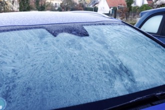 Iced car window, winter, Germany